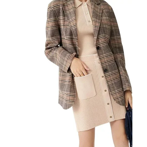 Maje Garion Plaid Wool Blend Blazer Nuetral Collared Women's 36 NWT - Picture 6 of 6